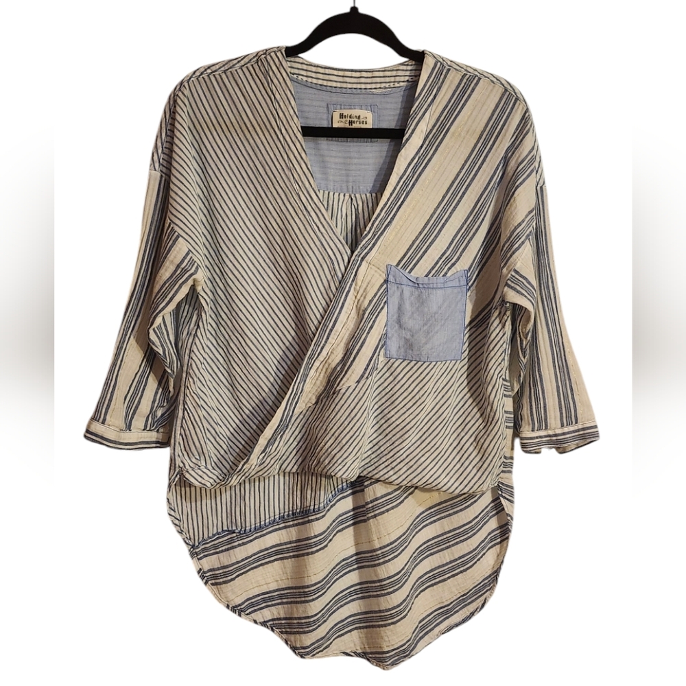 Anthropologie Holding Horses Shirt, Striped Hi Low Shirt Top, XS